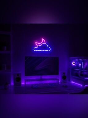 Neon Sign Crescent Moon And Cloud Light